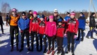 Vetelin joukkue hiihtojärjestyksessä: Aapo Taipale, Iida Haukilahti, Akseli Huusko, Elli Siirilä, Atte Taipale, Sofia Huusko, Onni Mäkelä, Essi Tyynelä.